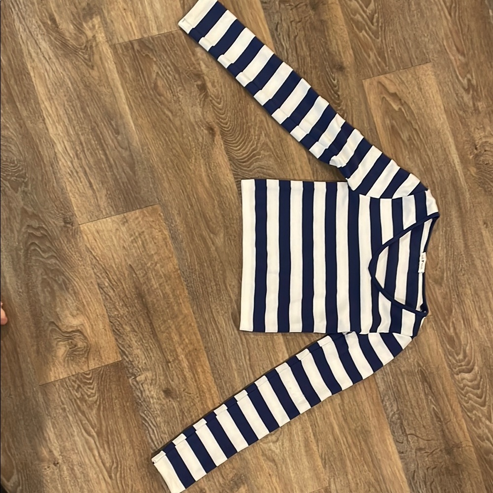 Navy and White Striped Women's Top